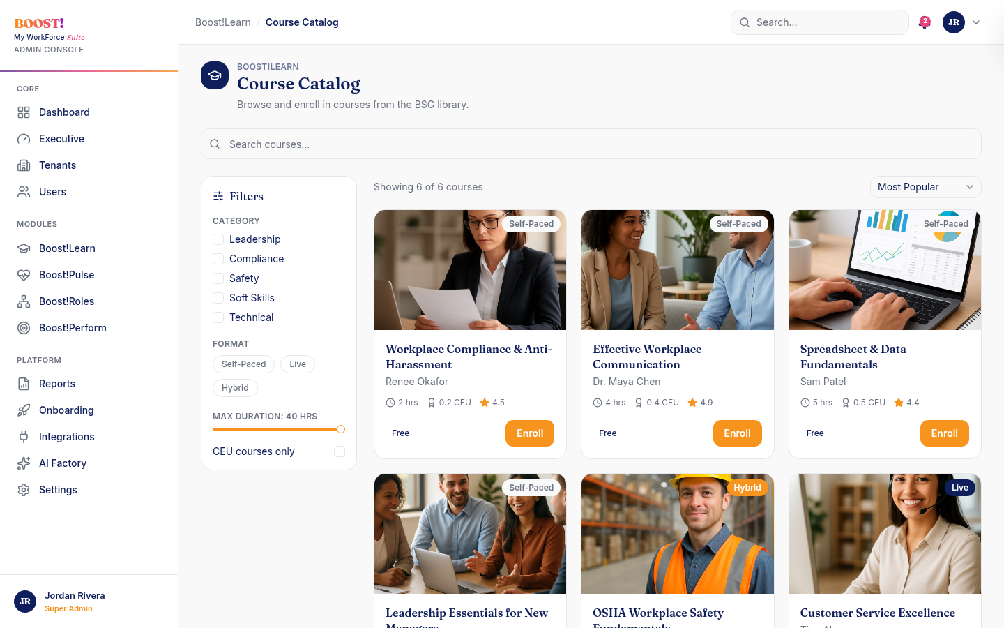 Boost!Learn course catalog across categories